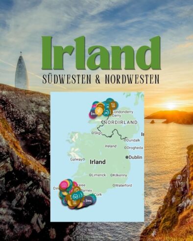 Irland Karte Nadja Uebach Herzensort Irland Baltimore Beacon in West Cork, Irland bei Sonnenuntergang als Cover Image für eine interaktive Karte für Irlandreisen zur Reiseplanung von Herzensort Irland